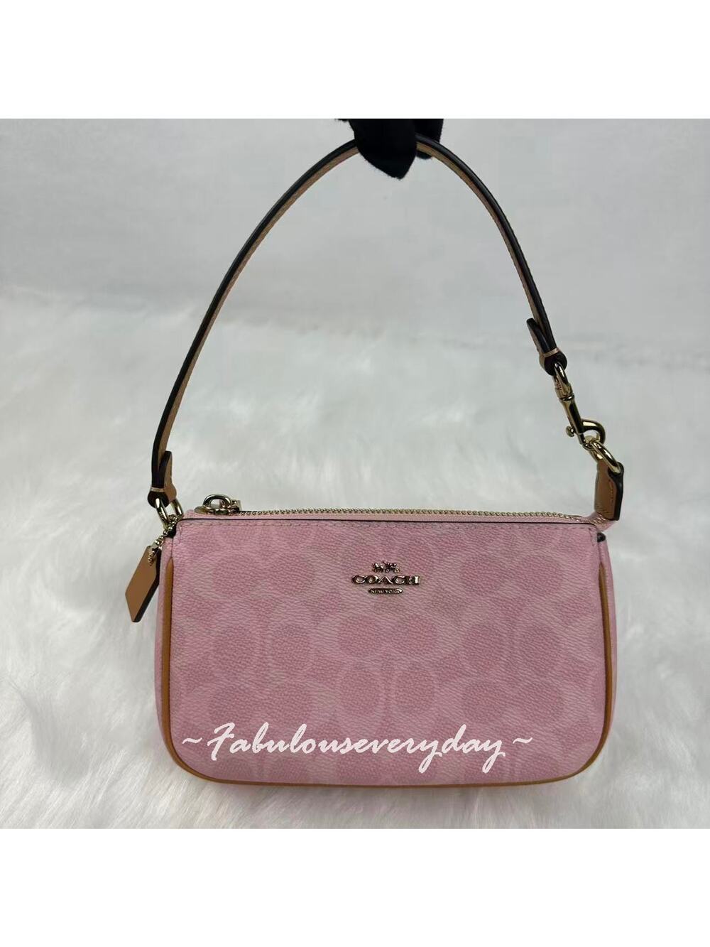 Coach Nolita 19 In Signature Canvas with Charm Gold/Powder Pink CDW31 NWT